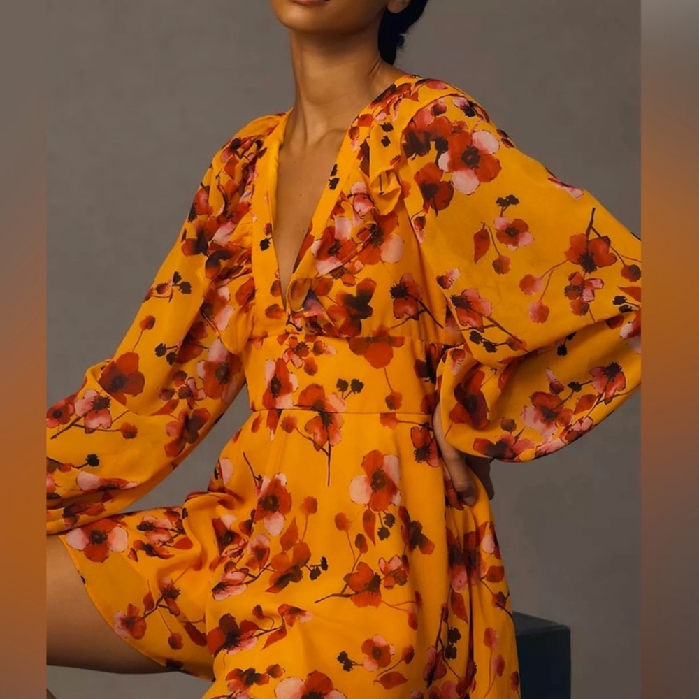 *Anthropologie Hutch Long Sleeve Deep V Romper - Picture 3 of 4